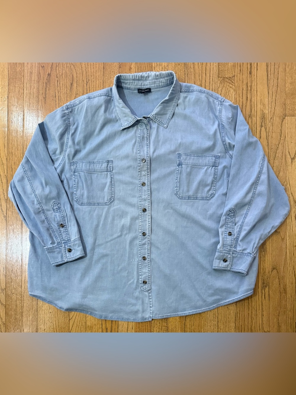 Universal Standard Blue Chambray Minimalist Stretch Cotton Button-Down Shirt XXL